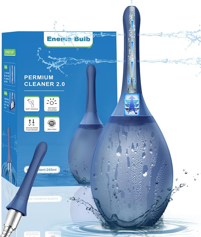 Douches for Men Enema Bulb - Anal Douche Anti-Backflow & Leakproof | Flexible Silicone Tube, 7 Spouts, Shower-Connected, Portable Douche for Travel and Home 8.3oz