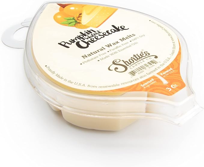 Shortie's Candle Company Pumpkin Walnut Cheesecake Natural Soy Wax Melts - 1 Highly Scented 3 Oz. Bar - Made with 100% Soy and Essential Fragrance Oils - Phthalate & Paraffin Free, Vegan, Non-Toxic