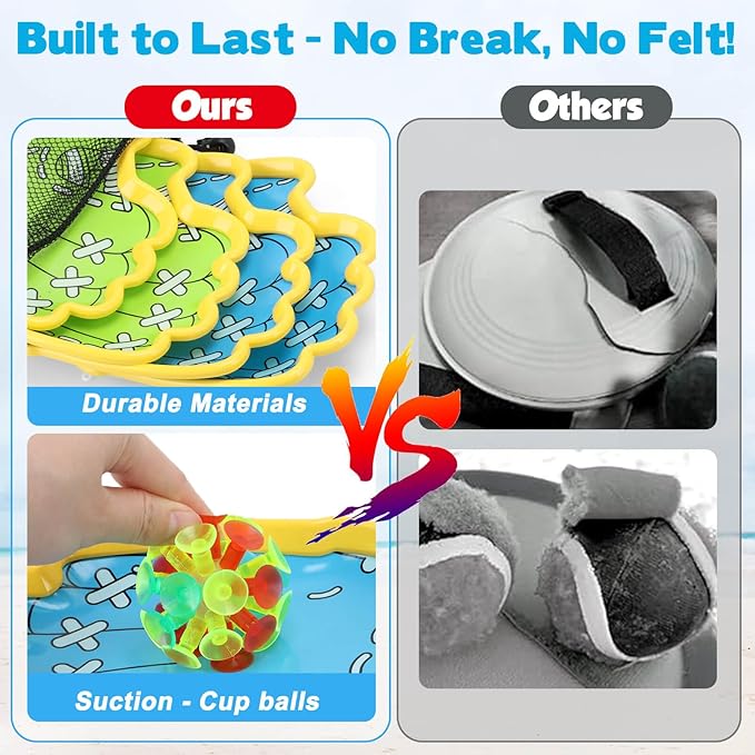 Dolanus Toss and Catch Games - Throw Catch Velcro Ball Set with 4 Paddle, 4 Balls, Toys for Kids Outdoor Outside Pool Sand Beach Activities, Birthday Gifts for Ages 3 4 5 6 8 12 Year Old Boys Girls