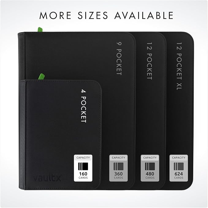 Vault X 4 Pocket Zip Binder, 160 Cards, Exo-Tec Material, 20 Side-Loading Pages (Black)