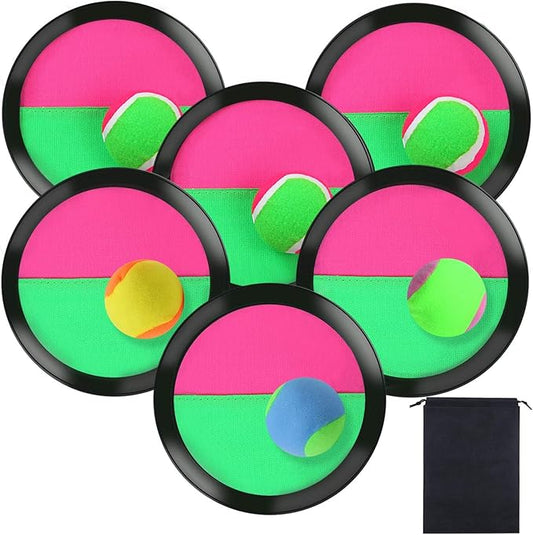 Aneco Toss and Catch Paddle Game Set Disc Paddles and Toss Ball Sport Game with Storage Bag, 6 Paddles and 6 Balls