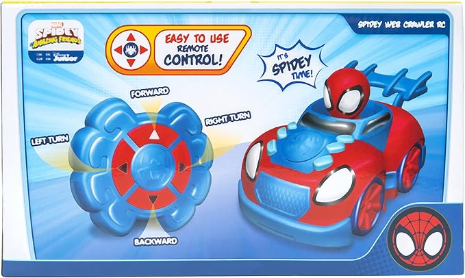 Jazwares Marvel Spidey and His Amazing Friends Web Crawler RC - Remote-Controlled Vehicle - Features Built-in Super Hero with 4 Controller Functions, Blue & Red