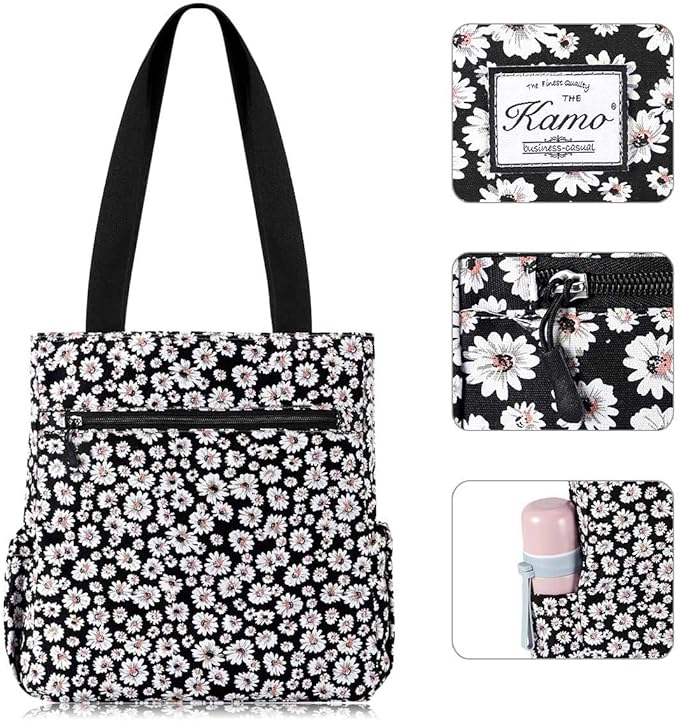 KAMO Floral Tote Bag - Waterproof Lightweight Handbags Travel Shoulder Bag for Hiking Yoga Gym Swimming Travel Beach