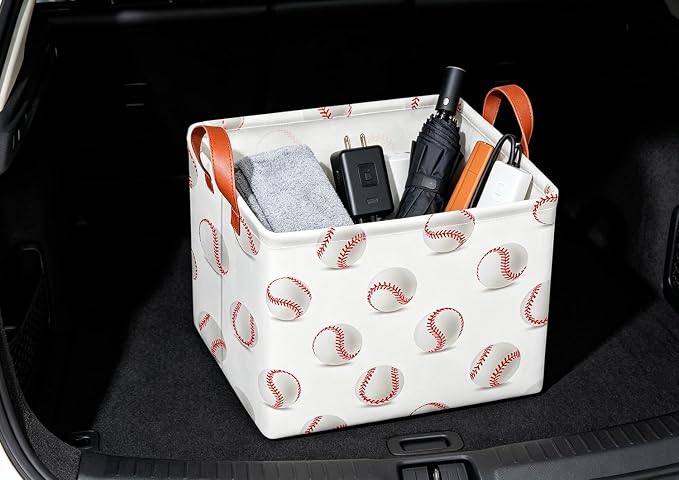 CLOCOR Rectangular Storage Basket,Collapsible Fabric Storage Container,Gift Basket(Baseball)