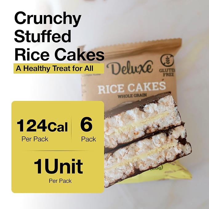 Deluxe & Bla Bla Stuffed Rice Cakes - Whole Grain Chocolate Rice Cake,Gluten Free,Low Calorie,(Alfajor) Kosher Certified - Lemon Filled Rice Cakes coated with Dark Chocolate, 28g Each (6 Pack)