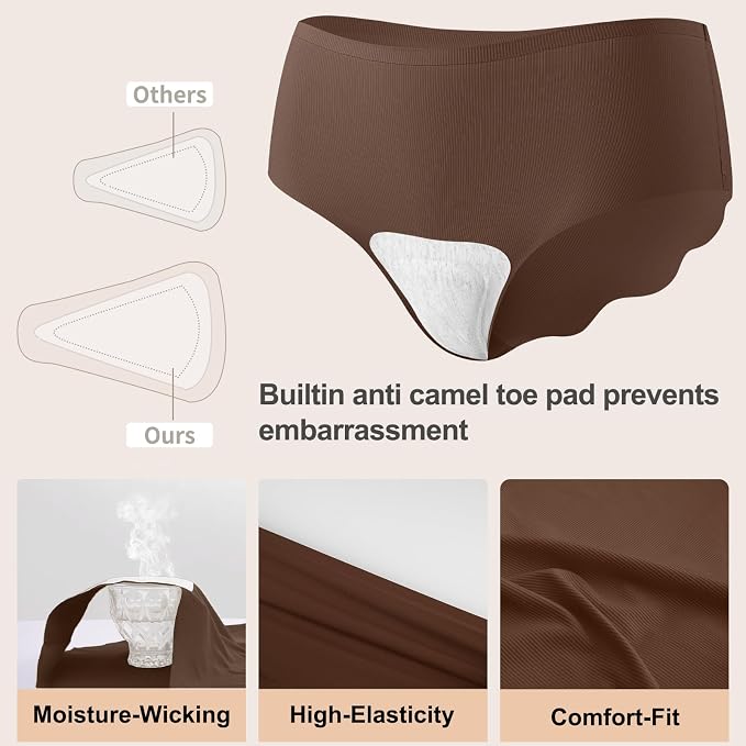 Camel Proof Seamless Underwear for Women 3 Packs No Show Invisible Cheeky Panty Liners Workout Gym Yoga Panties