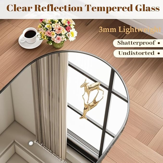 Dewfig Arched Full Length Mirror, 58"X18" Large Full Body Mirror, Black | Aluminum Alloy Frame Floor Mirror, HD Shatterproof Tempered Glass, Lean/Stand/Wall for Living Room,Bedroom, Dressing Room