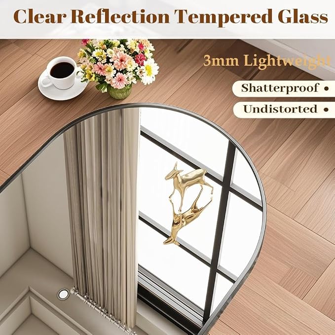 Dewfig Mirror Full Length, 64"X20" Arched Floor Mirror, Black | Aluminum Alloy Frame Full Body Mirror, HD Shatterproof Tempered Glass, Lean/Stand/Wall for Living Room,Bedroom, Dressing Room