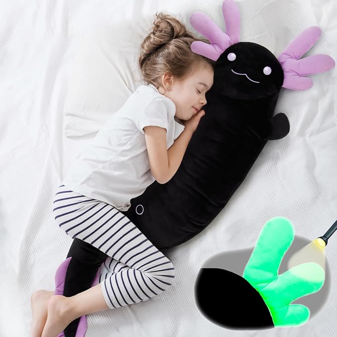Tezituor 4ft Large Black Axolotl Stuffed Animal for Halloween, Big Giant Stuffed Salamander 48 inch Long Plush Pillow for Girls 6-12, Axolotl Lovers Gifts for 2025 Halloween Christmas Valentine's Day