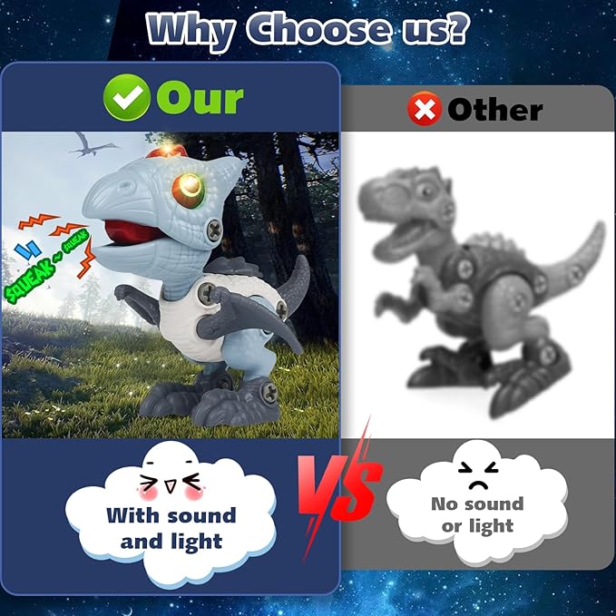 Dinosaur Toys for Kids 3-5，Take Apart Dinosaur Toys for Kids 5-7, STEM Building Construction Kids Toys with Sound and Light,Gifts for 3 4 5 6 7 8 Year Old Boys Girls