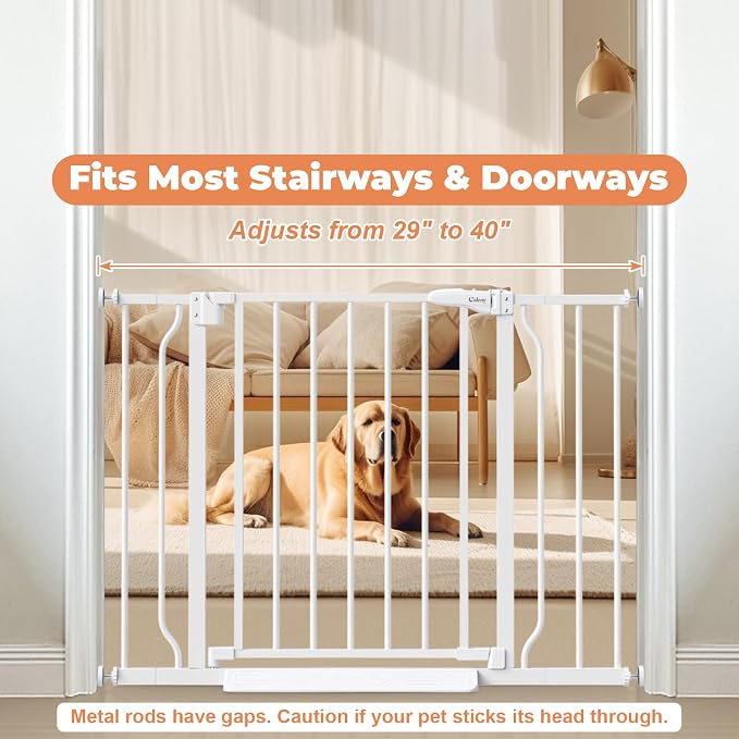 Baby Gate No Drilling, 29"-40" Auto Close Dog Gate Indoor for Doorways & Stairs, Pressure Mounted Adjustable Pet Gate, Easy Walk Through Child Gate for Children & Pets Stroller Friendly, White
