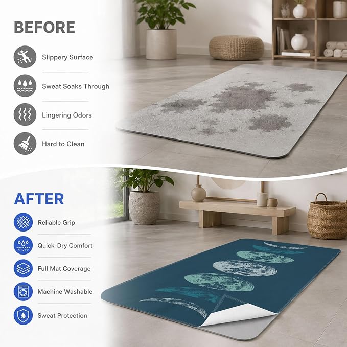 Yoga Mat Towel, Hot Yoga Non Slip with 4 Corner Pockets, 74 x 26 in | Soft Absorbent Microfiber With Four Corner Pockets, Fits Over Yoga Mats For Hot Yoga, Pilates, Gym, And Travel