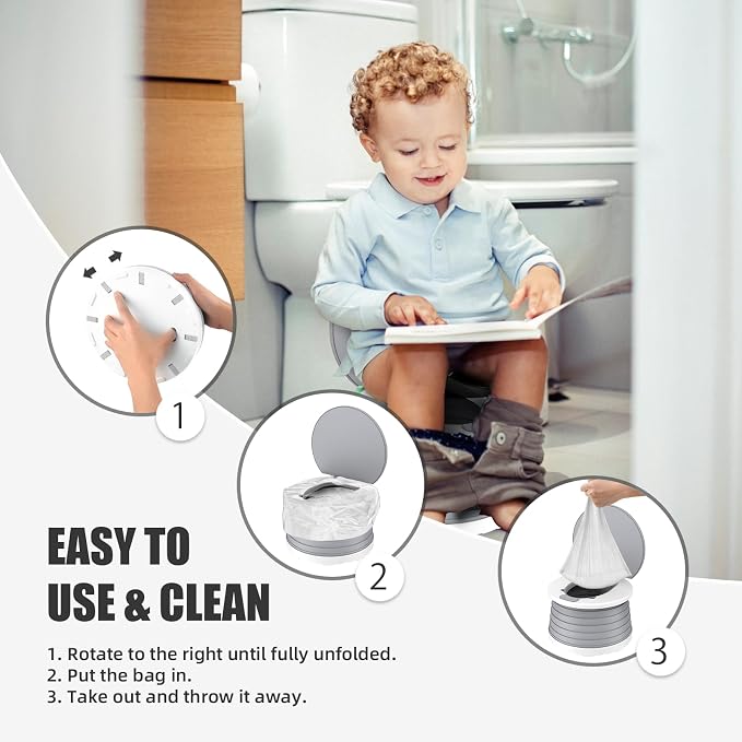 Portable Potty for Toddler Travel Foldable Potty Seat for Toddler Training Toilet for Kids Boys Girls Car On The Go Potty Travel Toilet Chair for Camping Park Indoor/Outdoor (Grey)
