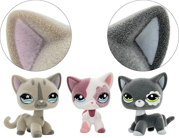 3pcs/Set Custom Flocked Pet Shop Toys Short Hair Cat Kitten Collie Great Dane Cocker Spaniel Dachshund Puppy Dog OOAK Compatible with LPS (#468 and 2291 and 2249)