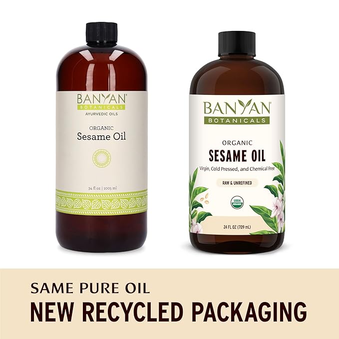 Banyan Botanicals Organic Unrefined Sesame Oil – Rich & Warming Ayurvedic Massage Oil for Body & Scalp – Traditional Abhyanga Oil for Deep Tissue Grounding & Recovery – 24 oz – USDA Organic