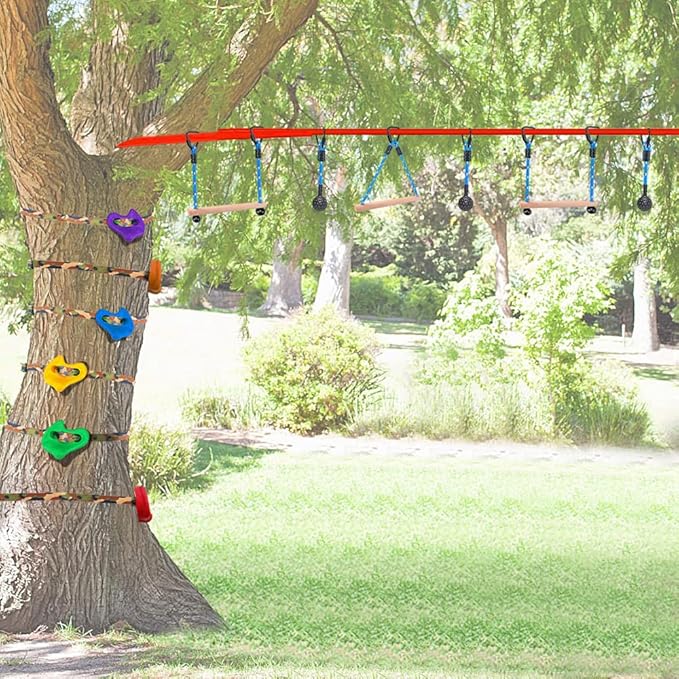 BeneLabel 2 Pcs Ninja Monkey Bars for Obstacle Course Bars 250LB Capacity Trapeze Swing Bar for Slackline Wood & Ropes Swing Set Bars for Kids & Teens Ninja Line, Backyard (Blue)
