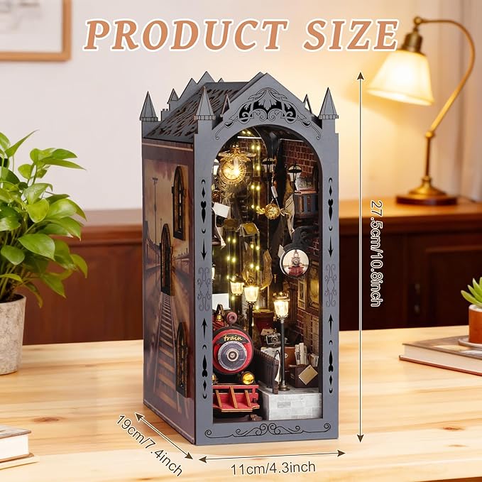 Foyucool Book Nook Kit, DIY Miniature House Kit for Adults, Dollhouse Booknook with LED Light Gifts for Family, Friends, Magic Train