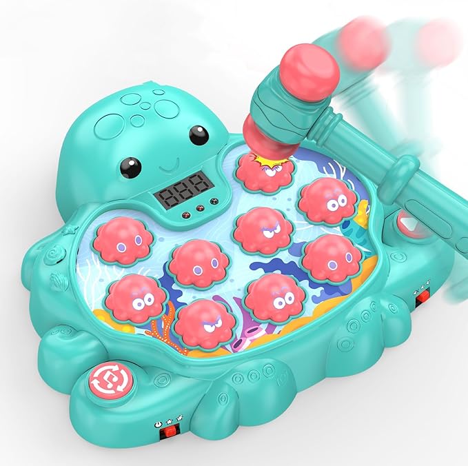Octopus Vitality Strike Game, Educational Musical Whack-A-Mole Toy with 2 Game Modes, Digital Score Display, Ages 2+ (Multicolored)