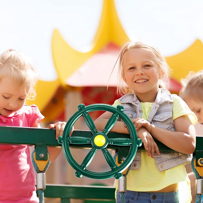 Playground Accessories Backyard Pirate Plastic Ship Playset Plastic Playground Equipment Set with Ship Wheel, Telescope, Safety Handlestoy Phone for Outdoor Playhouse Treehouse Playset(Yellow, Green)
