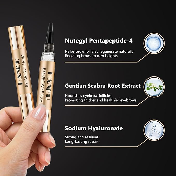 HANMU Eyebrow Growth Serum for Women & Men, Rapid Brow Enhancer, Natural Brow Growth for Thicker Fuller Longer Brows, Gentle Non-Irritating 4.5ml
