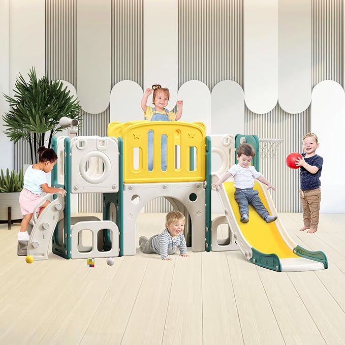 8-in-1 Toddler Climber and Slide Playset with Basketball Hoop - Indoor/Outdoor Playground Gym Activity Center for Kids