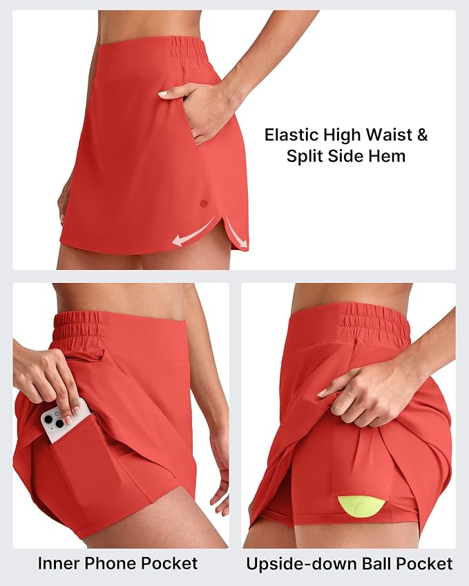 G4Free A Line Golf Skirts for Women 15'' Elastic High Waisted Tennis Skort | with 4 Pockets, Built-in Shorts, Dolphin Hems, Lightweight, Quick-dry, Breathable, Vibrant Colors, Athletic & Casual