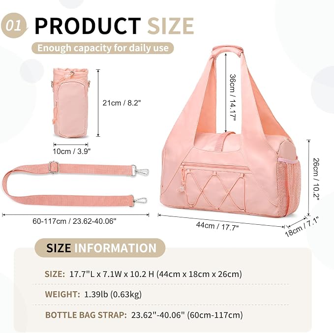 Small Gym Bag for Women, Mini Duffel Bag with Shoe Compartment, Cute Sports Tote Bag Dance Yoga Mat Luggage with Crossbody Water Bottle Bag, Pink