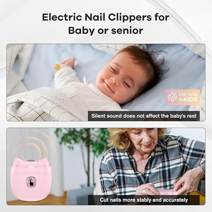Electric Nail Clipper,Automatic Baby Electric Nail Trimmer, Rechargeable 2 Speed Nail Kit for Elderly, LED Light Manicure Set,Fingernail Clipper Gift for Kids,Adult