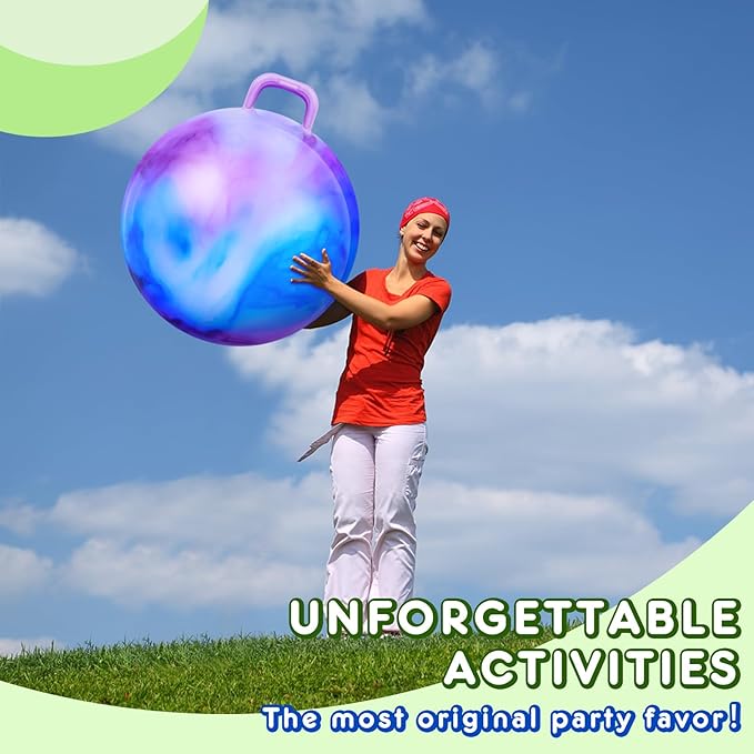 Lewtemi 2 Pcs 29 Inch Big Hopper Ball Jumping Hopping Inflatable Bouncing Ball with Handle and Air Pump for Adults Carnival Outdoor Sports Game(Blue Green Cloud, Blue Purple Cloud)