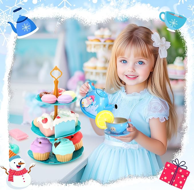 INNOCHEER Tea Party Set for Little Girls Toys, Toys for Kids, Tea Sets for Toddlers 3-5, Pretend Play Kitchen Toy, Birthday Christmas Princess Gifts Toys for 3 4 5 6 7 + Year Old Girls
