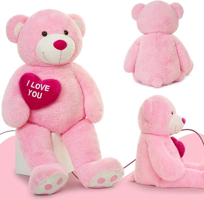 MaoGoLan Giant Teddy Bear 5ft - I Love You Red Heart Big Pink Stuffed Animal - Jumbo Valentines Teddy for Girlfriend, Boyfriend, Wife, Lover - Anniversary, Birthday