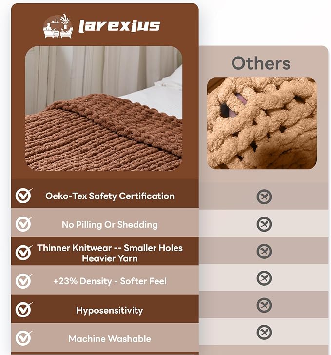 Chunky Knit Blanket - Luxury Soft Cozy 50 * 60 Throw Blanket,100% Woven Blanket Rope Knot Throw Blanket for Couch, Sofa, Home Decor, Gift - Machine Washable (Reddish-Brown, 50 * 60)