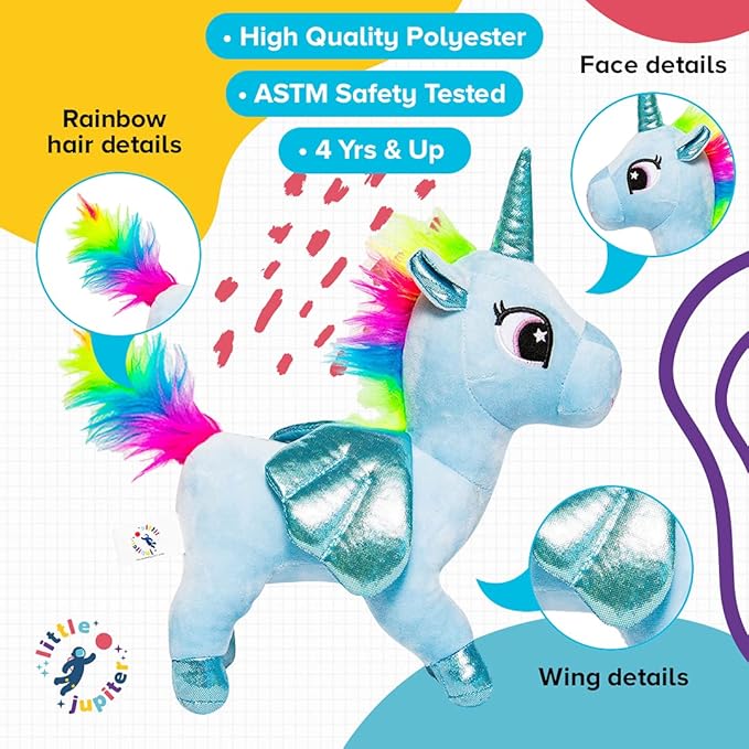 Little Jupiter Plush Pet Set - Unicorn Toys - Unicorns Gifts for Girls - Stuffed Animal for Kids - Plush Toy - w/Reversible Sequins & Charm Age 4-7 (Light Blue Unicorn)