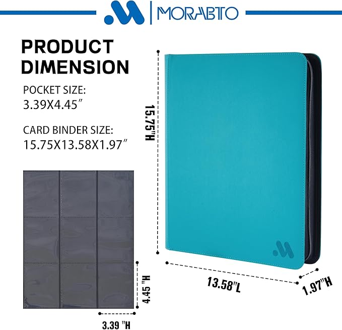 Top Loader Binder, Holds 324 Top Loaders,9 Pocket Top Loader Binders for 3" x 4" Rigid Cards,Top Loader Card Binder for Hard Plastic Top Loaders -Turquoise