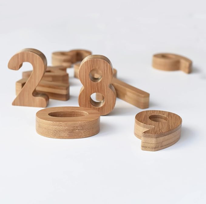 Wee Gallery Bamboo Numbers Set - Number Learning for Baby, Toddler, Preschool Age Kids - Interactive Wooden Numbers to Stimulate Early Development Through Educational Toys