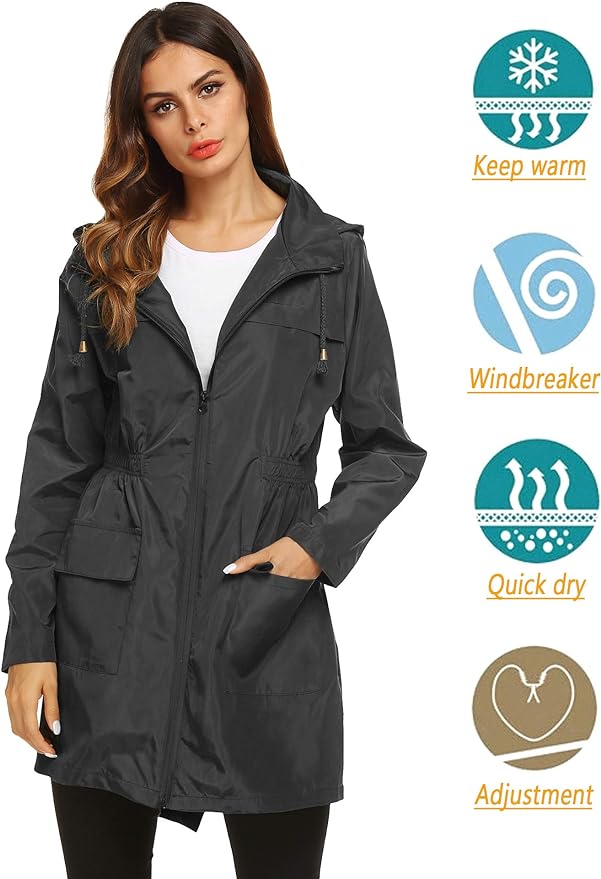 Lomon Women Waterproof Lightweight Rain Jacket Active Outdoor Hooded Raincoat
