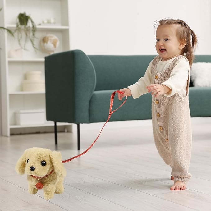 Plush Toys Walking Dog Toys That Can Walk, Bark and Wag Tail,Interactive Electronic Pet Toys Puppy with Leash,Easter Christmas Birthday Gift for Toddlers Kids