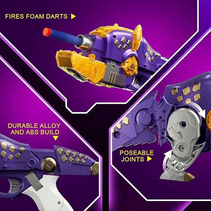 Blaster Toy Gun Transforming Alloy Dinosaur - 2 in 1 Morphing Toy (Gun to Dino), Soft Bullet Toy Blaster Gun with 20 Foam for Indoor Outdoor Shooting Game, Toy Blaster for Kids Boys Girls (T-Dino)