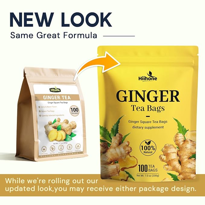 Ginger Root Herbal Tea - Caffeine Free, 100 Teabags