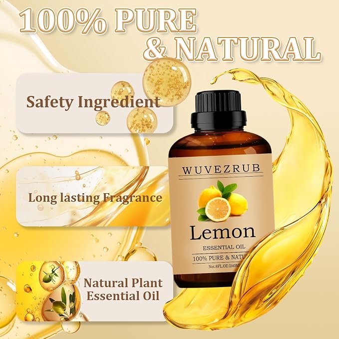 Lemon Essential Oil 240ML - 100% Pure and Natural Oils for Aromatherapy Diffuser - 8 Fl Oz/Lemon