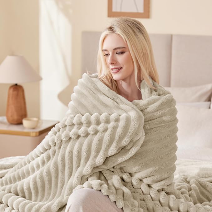 EXQ Home Gentle Soft Fleece Throw Blanket – Cozy Lightweight Blanket for Couch Bed – All-Season Warm Fuzzy Flannel Blanket for Women Mom Her – Gifts for Birthday(60"x80",Linen)