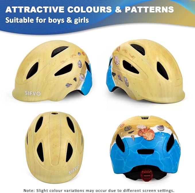 Kids Bike Helmet with LED Light, SIFVO Youth Toddler Boys Girls Helmets,2 Size Adjustable for Ages 3-5-10,Multi-Sport for Bicycle, Scooter, Skateboard,46-55cm