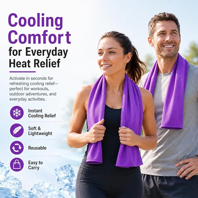 Cooling Towel for Neck and Face - 43.3" x 15.7" - Quick-Dry Microfiber - Ideal for Hot Weather, Gym, Fitness, Camping, Yoga, Run Gift - Purple