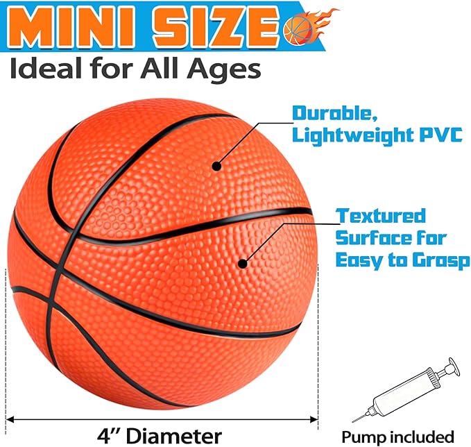 Hymaz 36 Pcs 4 Inch Mini Basketballs Ball for Kids, Rubber Small basketballs with Pump for Kids Basketball Gifts - Inflatable Ball for Basketballs Hoop, Geart for Sports Beach Pool Theme Party Favor