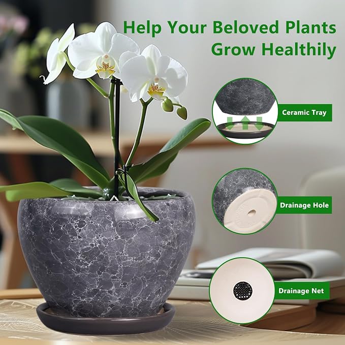Ceramicfor Ceramic Planters for Indoor Plants - 10 Inch Plant Pot with Drainage Hole and Saucer, Large Flower Pot for Home Decor, Gray