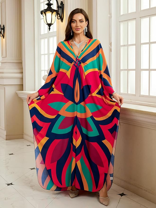 Mumu Dresses for Women Plus Size, Bohemian Kaftan Beach Cover Up Long Maxi Nightgown Soft Loungewear