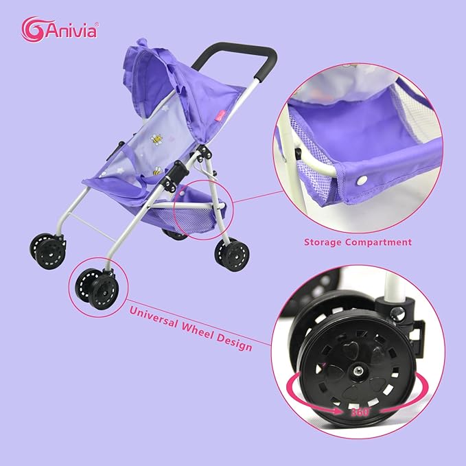 Baby Doll Collection Anivia Doll Stroller Heart Design Gifts for Toddlers and Girls Foldable Doll Stroller