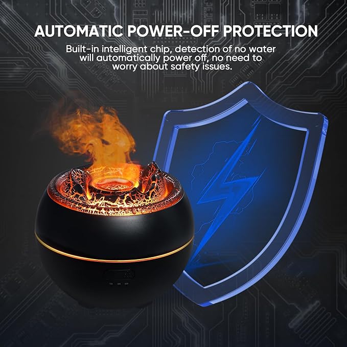 YALEDI Essential Oil Diffuser, Volcano Fire Flame Aromatherapy Diffuser, 360ml Ultrasonic Cool Mist Humidifier, Scent Aroma Diffuser with 7 Colors Light, Timer & Auto Shut-Off for Home, Room (Black)
