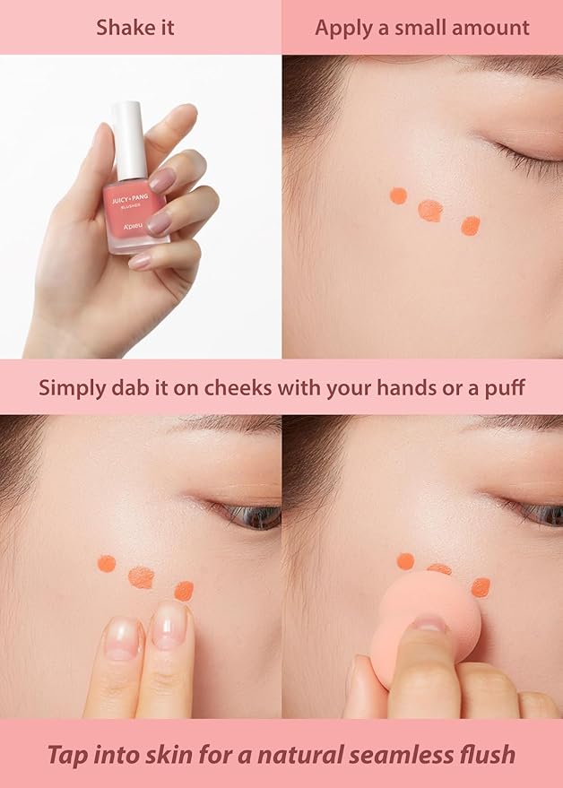 A'PIEU Juicy-Pang Water Blusher [PK04] – Fruity Liquid Blush for Cheeks, Buildable & Blendable Color, Hydrating Dewy Finish with Fruit Extract Blend & Rose Flower Water, 0.31 fl oz