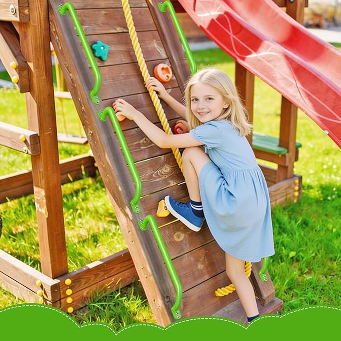 Dolibest 30 Inch Metal Safety Handles, Playground Ladder Handle, Long Grab Handles for Kids Playhouse, Treehouse, Rock Climbing Wall, Swing Set Accessories, Indoor & Outdoor Use (2PCS)-Green